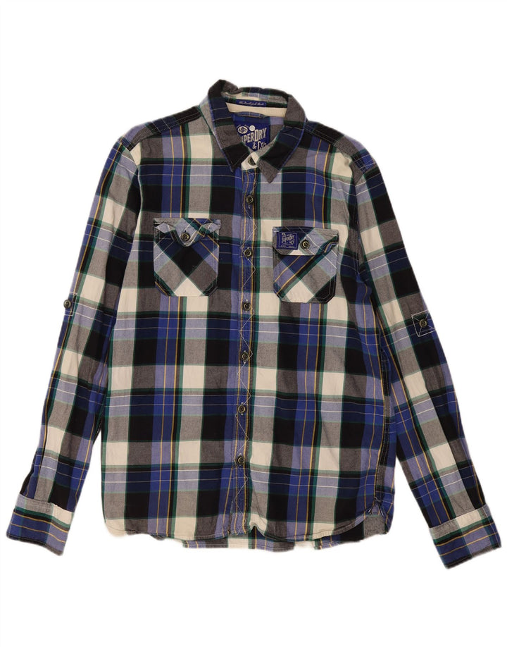 Camicia da uomo in flanella SUPERDRY XL in cotone a quadri blu navy