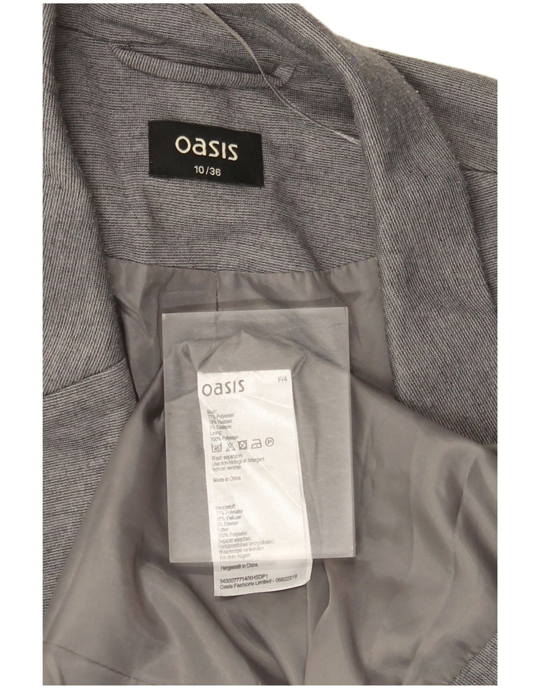 Giacca blazer aperta da donna Oasis UK 10 piccola poliestere grigio