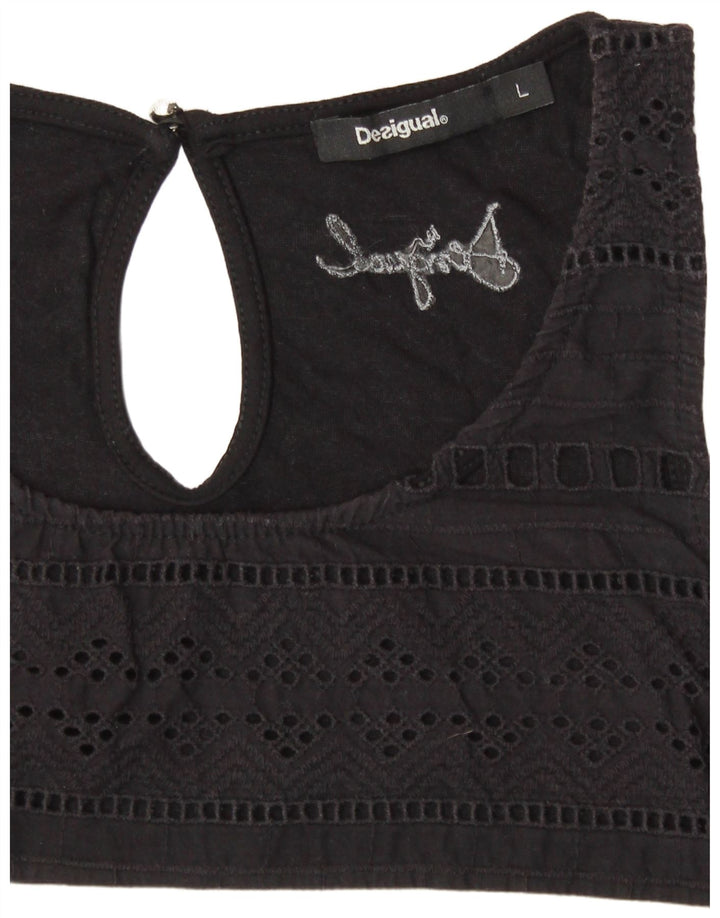 DESIGUAL Canotta grafica da donna UK 14 Large Black Striped