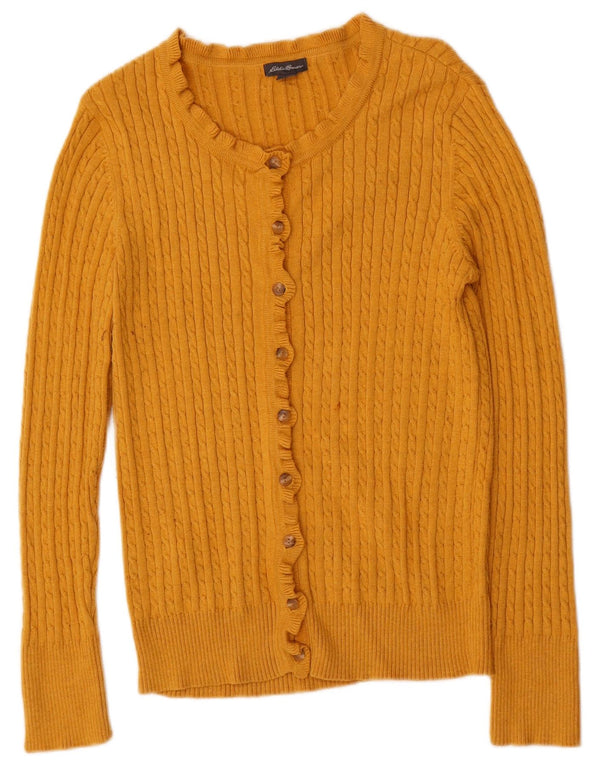 Maglione cardigan da donna Eddie Bauer UK 10 piccolo cotone giallo