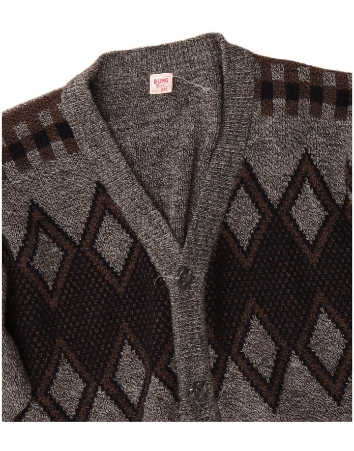Maglione cardigan da uomo VINTAGE 2XL Grigio Argyle/Acrilico diamante