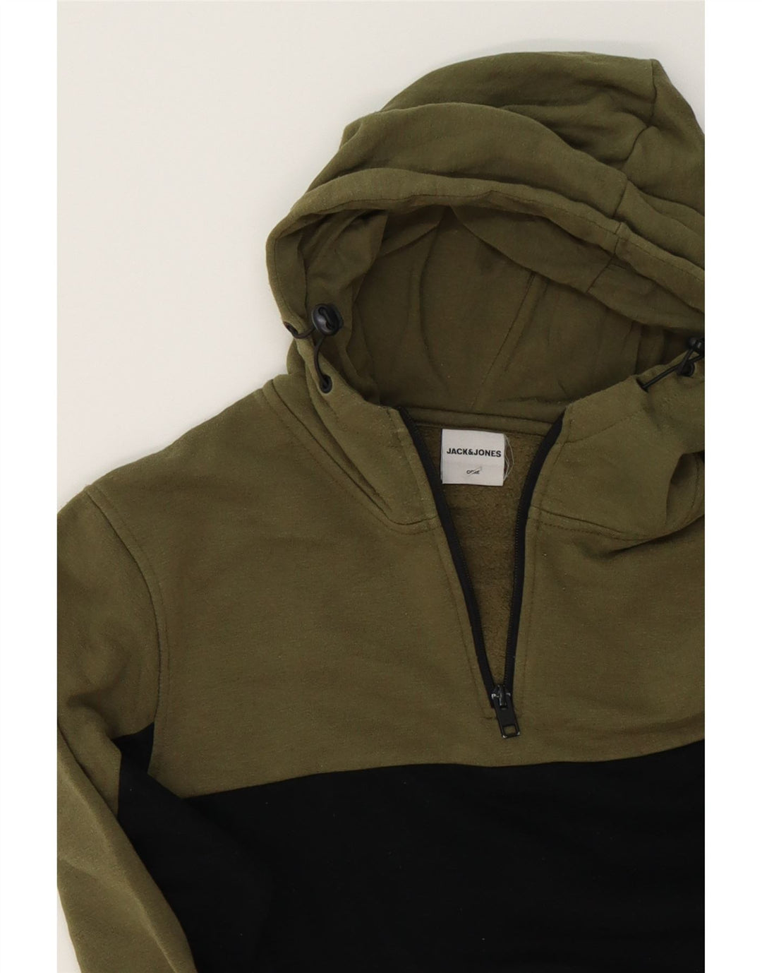 JACK & JONES Mens Zip Neck Hoodie Jumper Medium Khaki Colourblock Vintage Jack & Jones and Second-Hand Jack & Jones from Messina Hembry 