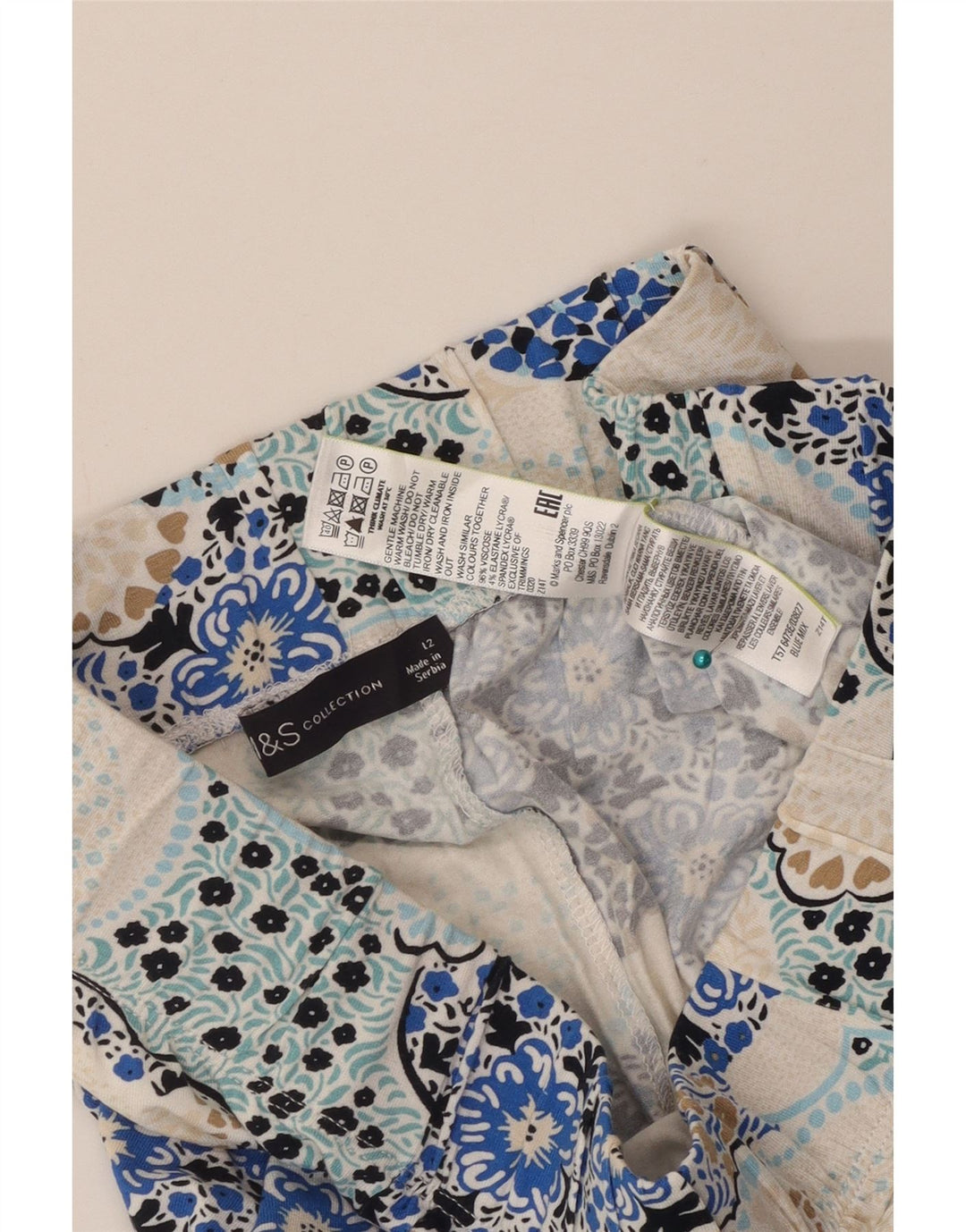 MARKS & SPENCER Pantaloni casual corti da donna UK 12 Medium W32 L25 Blu