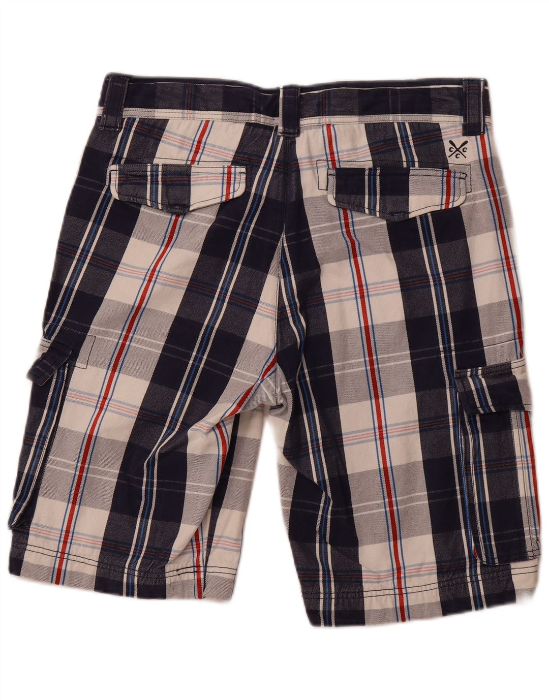 CREW CLOTHING Pantaloncini cargo da uomo medi W32 in cotone a quadri blu navy