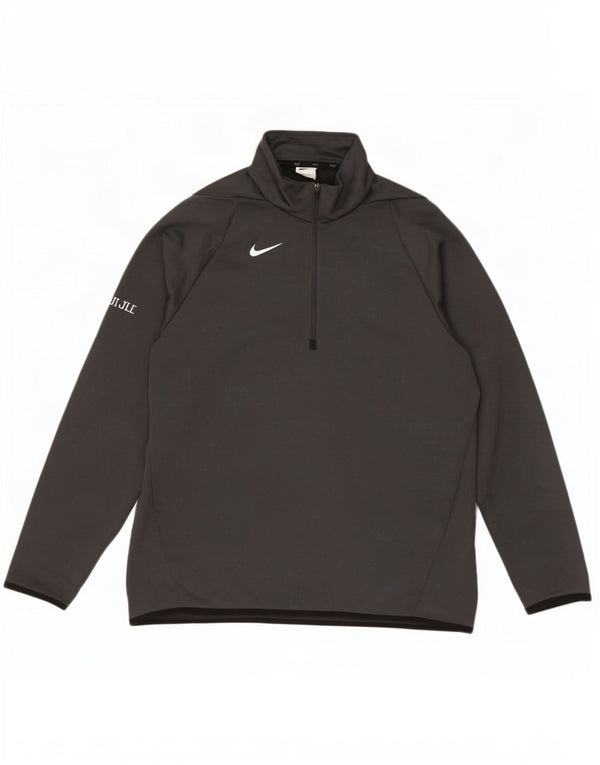 Nike Uomo Dri Fit Zip Collo Pullover Tuta Top Large Grigio Poliestere