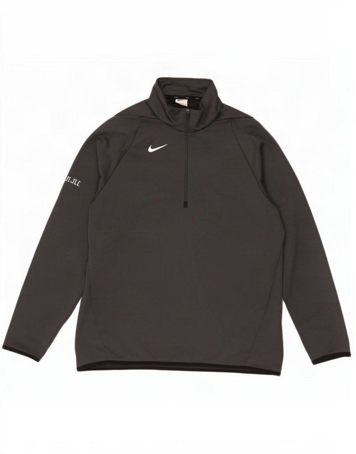 Nike Uomo Dri Fit Zip Collo Pullover Tuta Top Large Grigio Poliestere