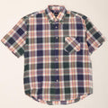 VINTAGE Mens Short Sleeve Shirt Large Navy Blue Check Polyester Vintage Vintage and Second-Hand Vintage from Messina Hembry 