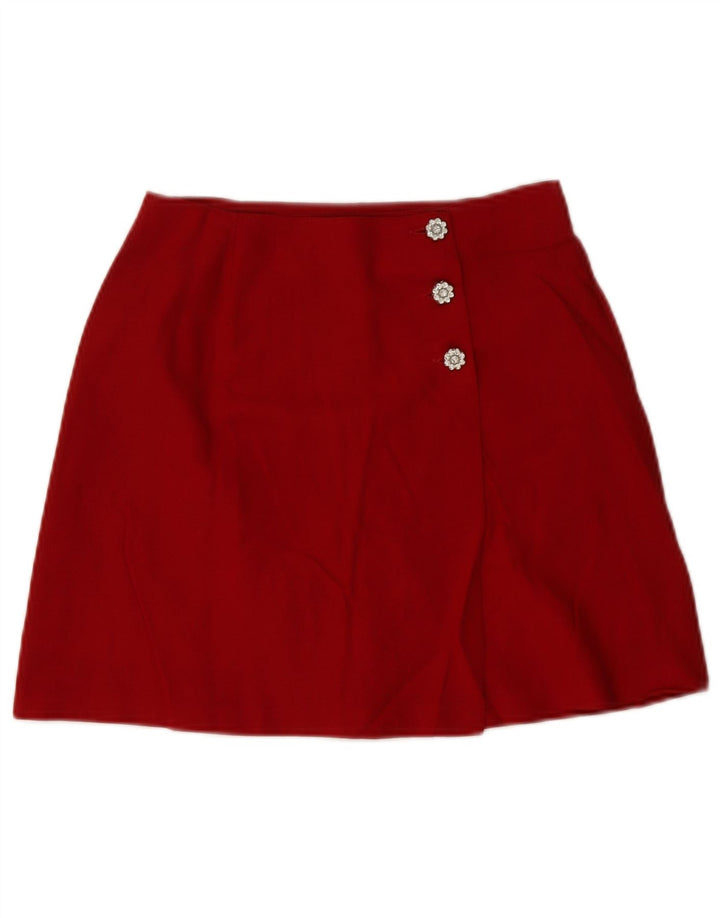 Gonna mini avvolgente da donna vintage media W28 in lana vergine rossa