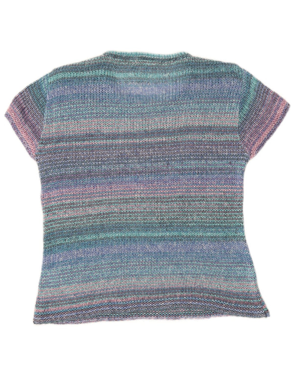 Maglione maglione girocollo da donna vintage IT 42 a righe multicolori medie