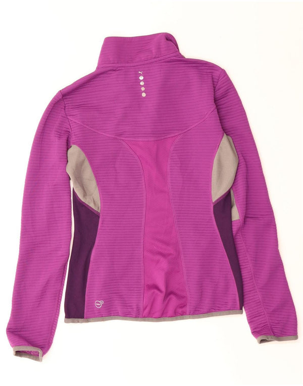 PUMA Maglia da ginnastica da donna con collo e zip, taglia UK 10 Small Purple Colourblock