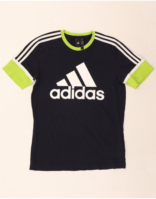 T-shirt grafica da uomo Adidas Top Small in cotone color block blu navy