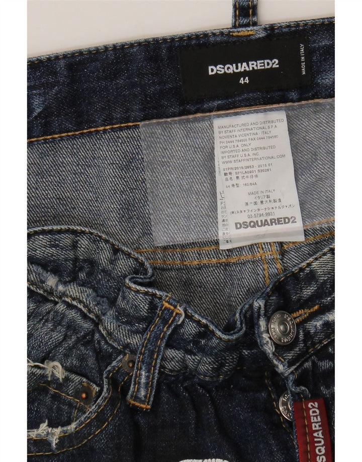 Jeans ritagliati con grafica da donna Dsquared2 IT 44 medio W34 L23 blu navy