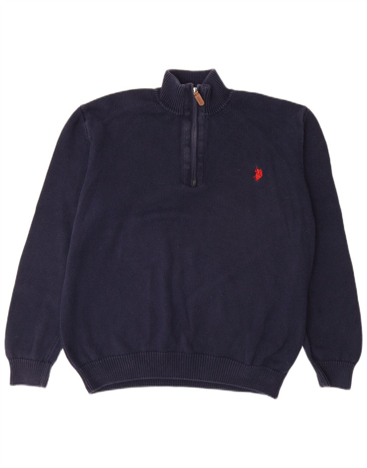 POLO ASSN. Maglione da uomo con collo con zip 3XL in cotone blu navy