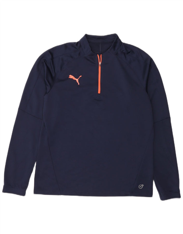 Maglia da ginnastica PUMA da uomo con zip e collo, taglia grande, blu navy