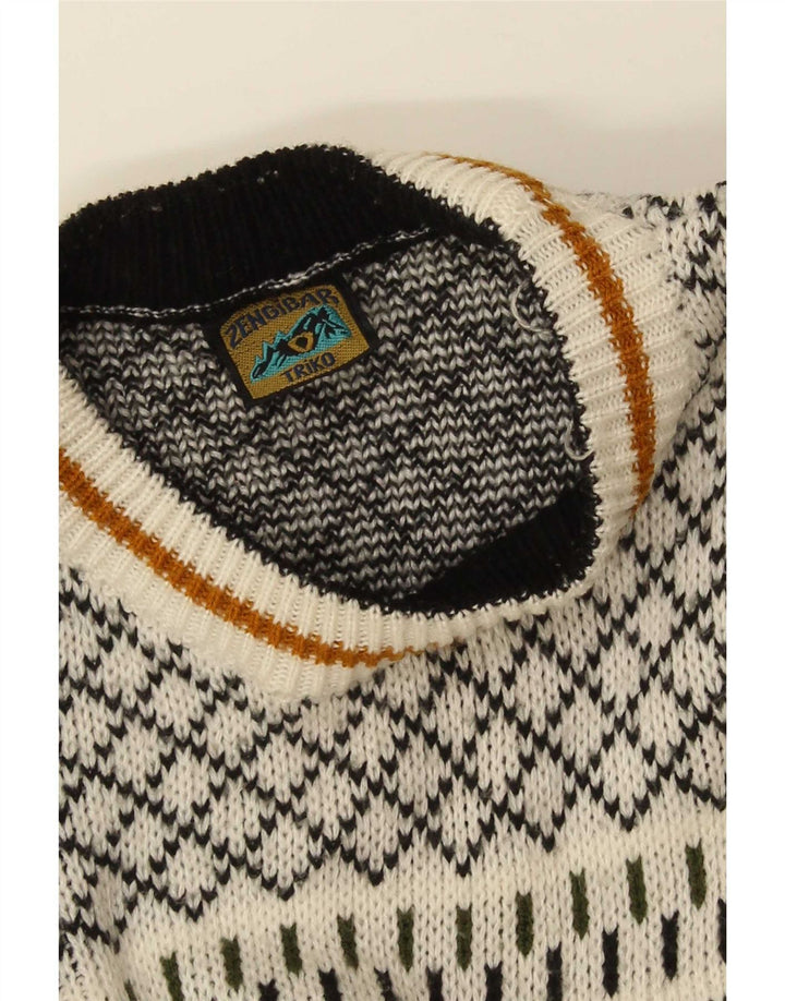Maglione girocollo grafico da uomo vintage retrò geometrico bianco medio