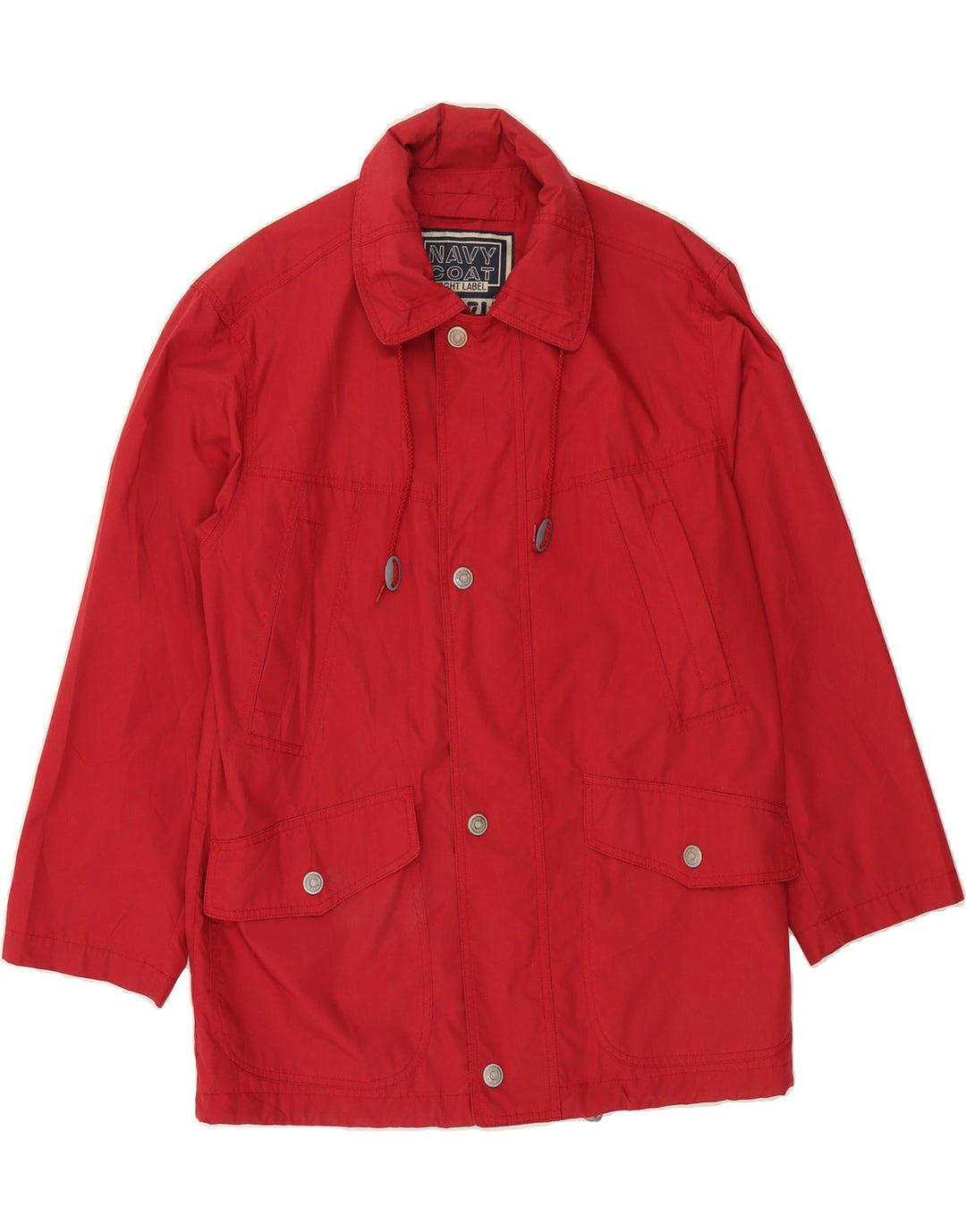 NAVY COAT Mens Oversized Hooded Windbreaker Coat IT 44 XS Red Cotton Vintage Navy Coat and Second-Hand Navy Coat from Messina Hembry 