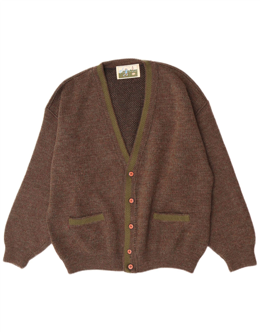 Maglione cardigan da uomo vintage grande marrone screziato