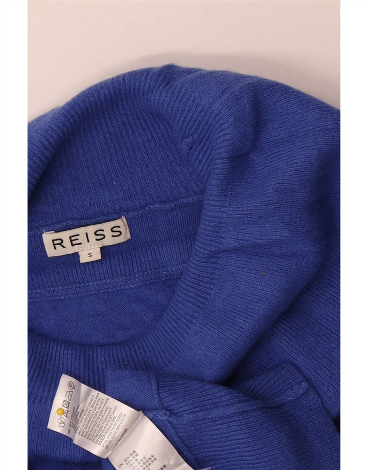 Maglione maglione oversize da donna Reiss con collo alto UK 10 piccolo viscosa blu