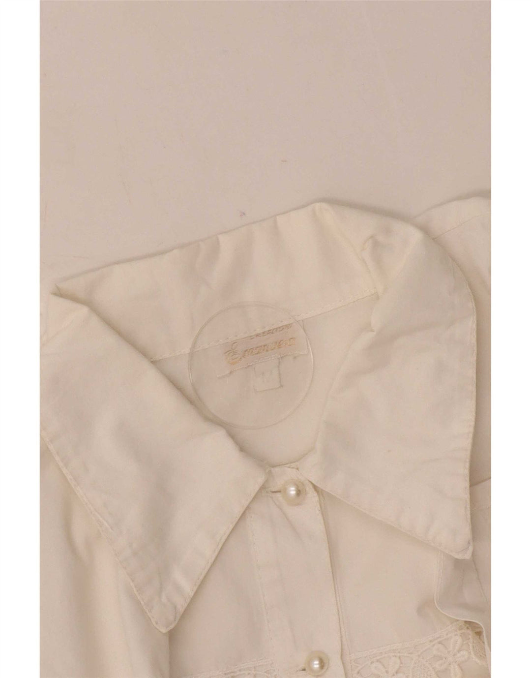 Camicetta camicia vintage da donna UK 14 floreale bianco medio