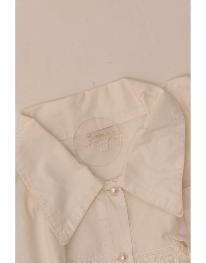Camicetta camicia vintage da donna UK 14 floreale bianco medio