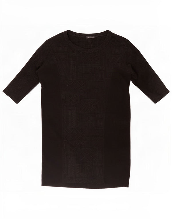 Vestito a trapezio da donna con maniche a 3/4 Zara UK 10 piccolo nero geometrico