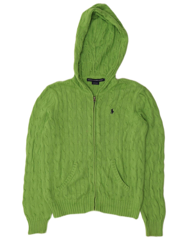 RALPH LAUREN Maglione cardigan con cappuccio da donna UK 16 grande cotone verde