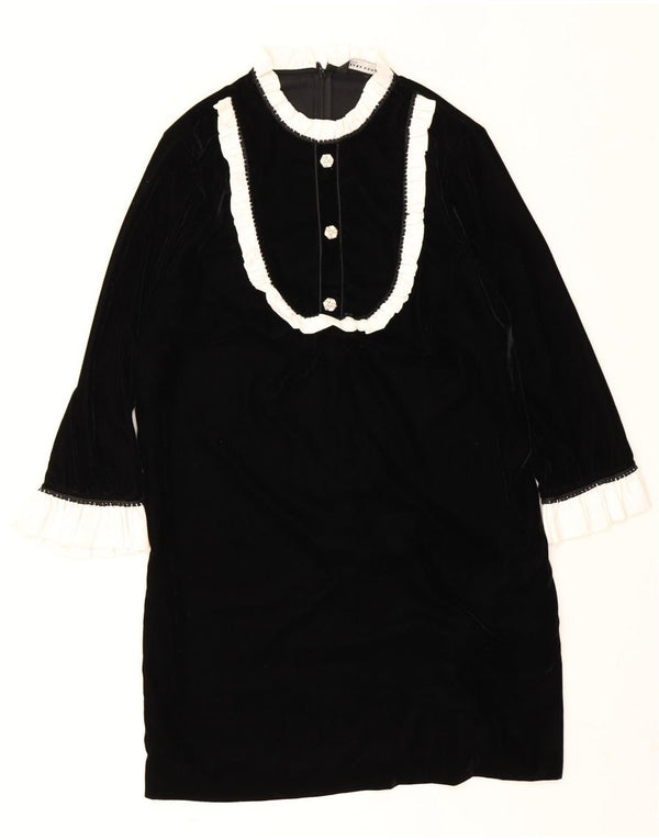 Abito a trapezio in velluto a maniche lunghe da donna Zara UK 14 blocco colore nero medio