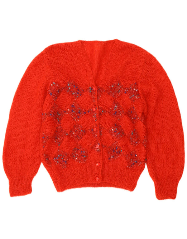Maglione cardigan da donna VINTAGE UK 16 Grande rosso a rombi/diamante