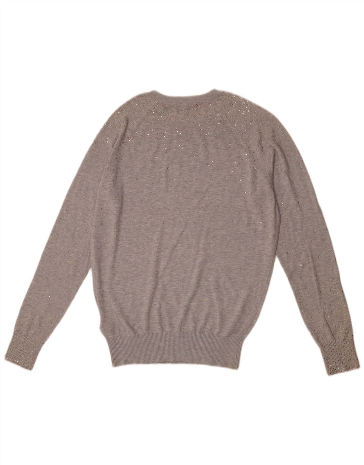 Maglione da donna con scollo a barca Ted Baker taglia 2 piccolo cotone chiazzato grigio