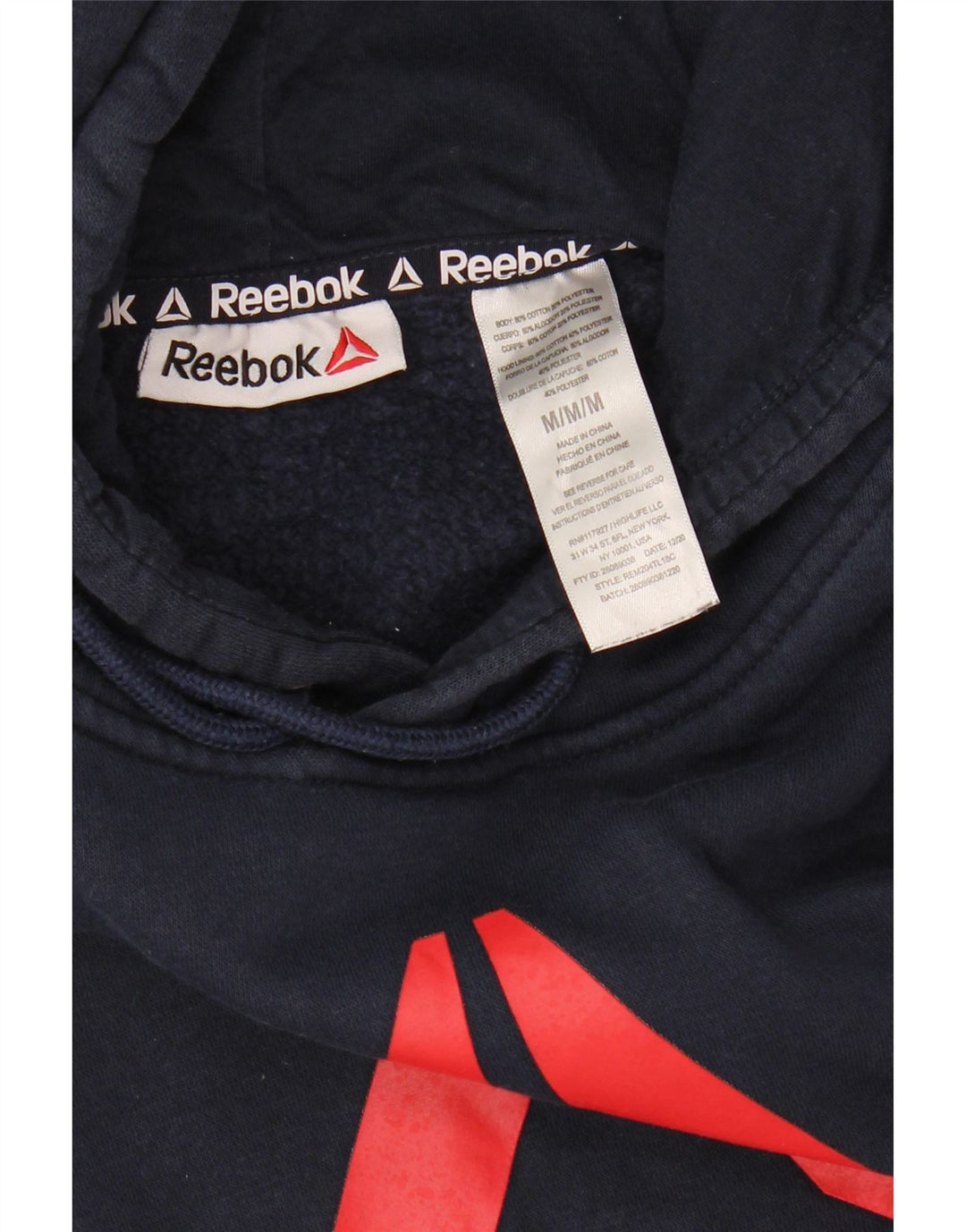 Maglione con cappuccio grafico da uomo Reebok medio in cotone blu navy