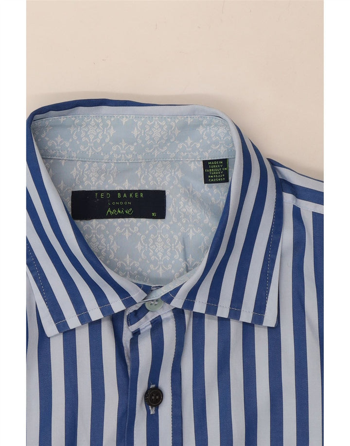 TED BAKER Mens Formal Shirt Size 16 Large Blue Striped Cotton