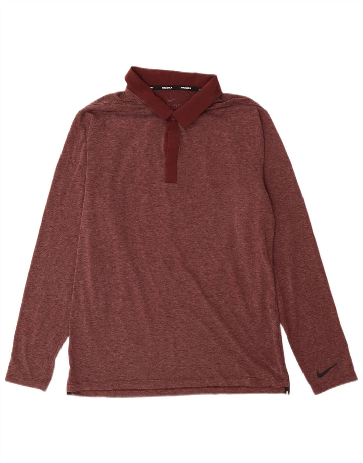 Polo da golf a maniche lunghe da uomo Nike, poliestere bordeaux medio
