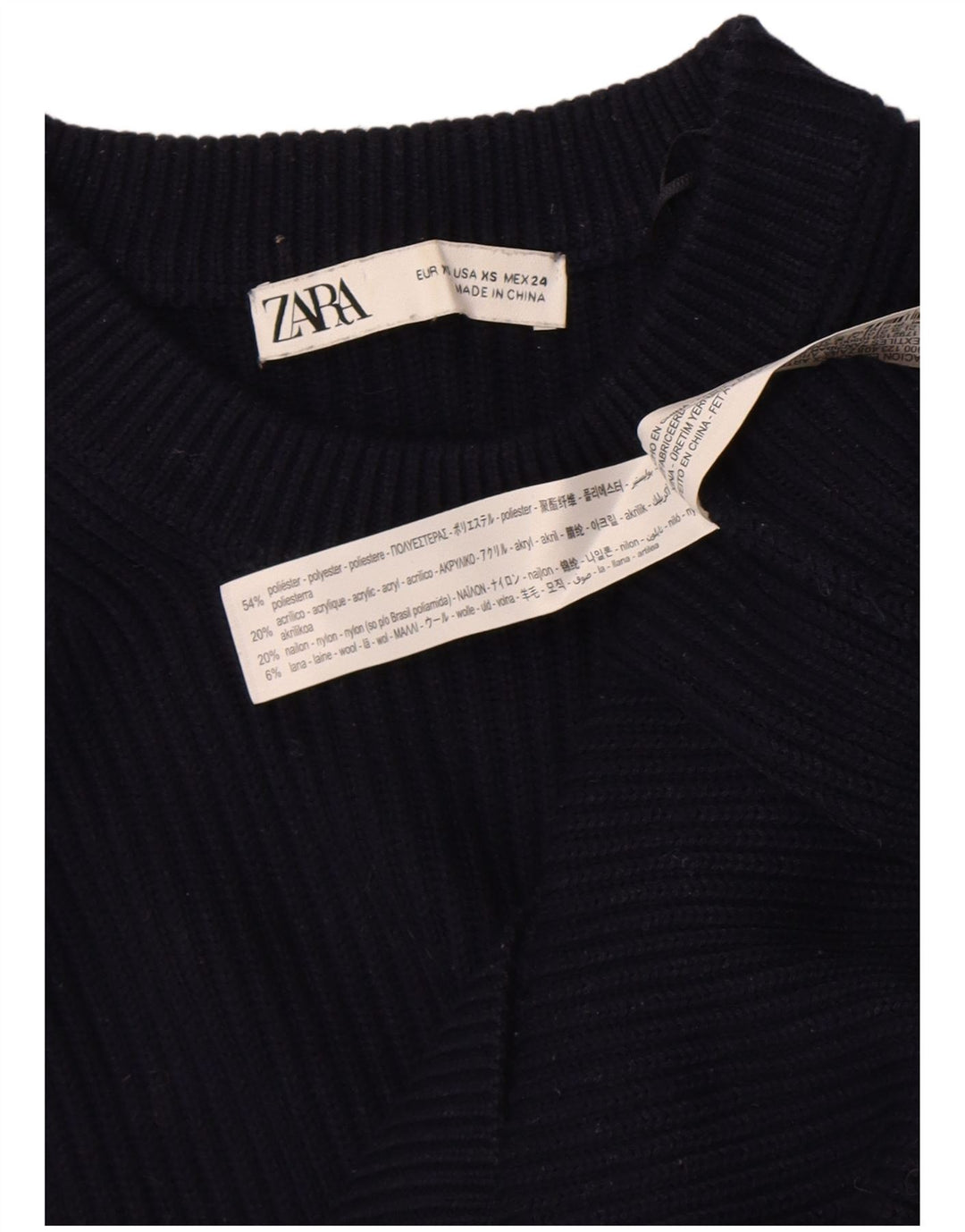 Maglione maglione girocollo oversize da donna Zara UK 6 XS poliestere blu navy