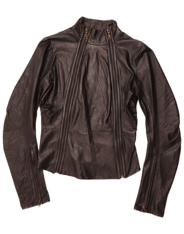 Giacca da corsa in pelle corta da donna NOLITA UK 8 piccola nera