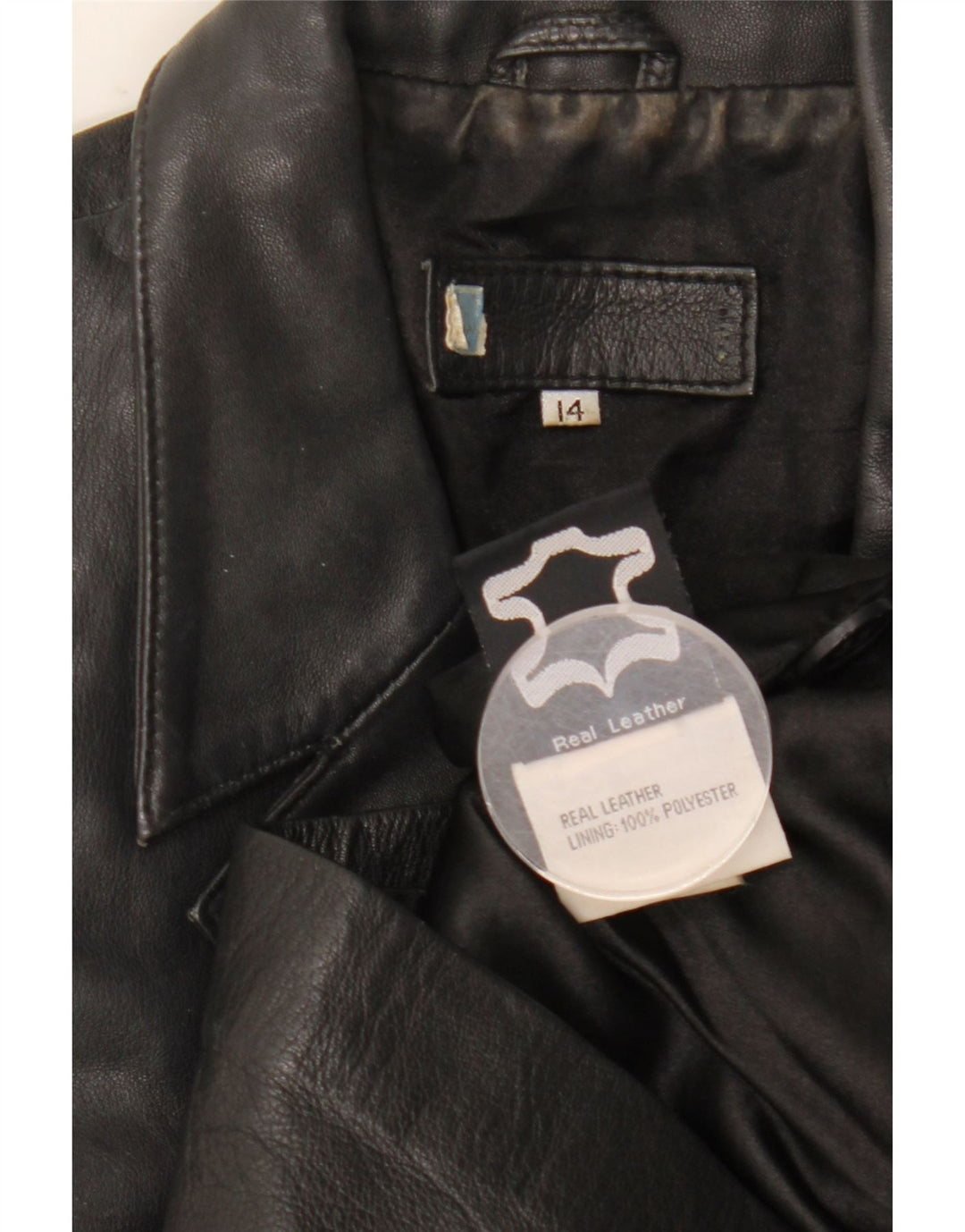 Giacca blazer in pelle vintage da donna a 3 bottoni UK 14 grande in pelle nera