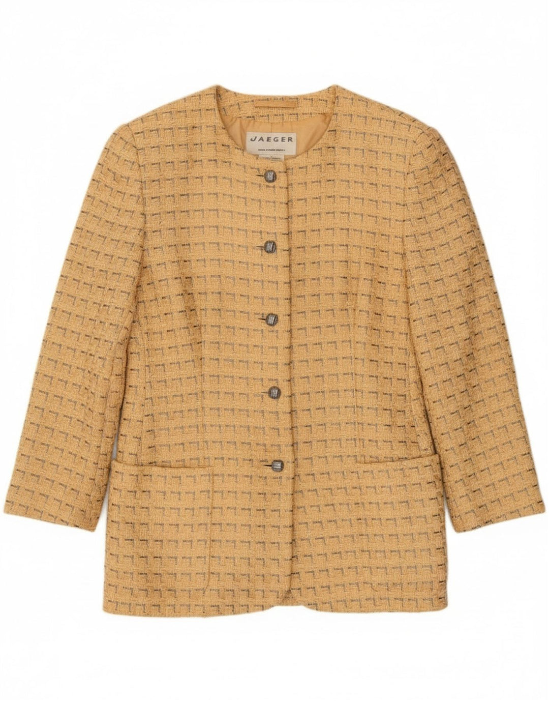 Giacca blazer da donna a 5 bottoni Jaeger UK 12 Cotone geometrico giallo medio