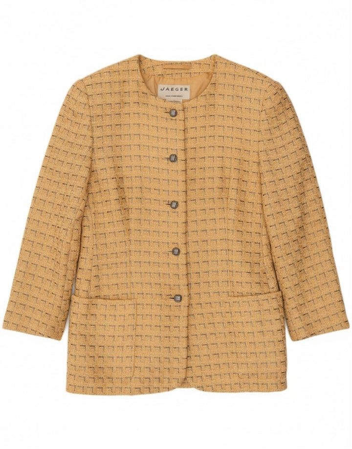 Giacca blazer da donna a 5 bottoni Jaeger UK 12 Cotone geometrico giallo medio