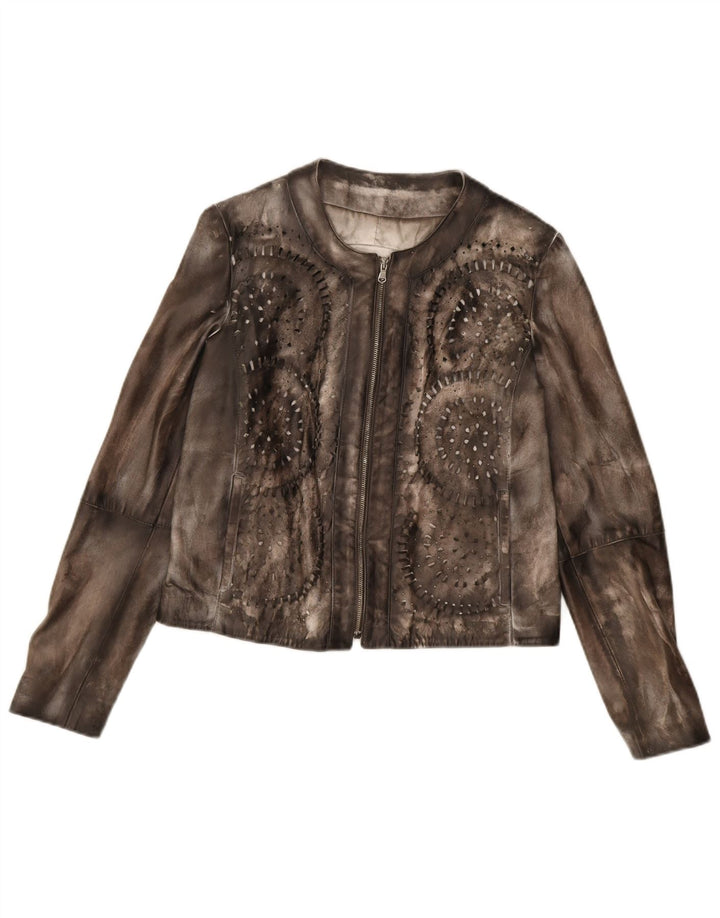 Giacca in pelle scamosciata da donna Paola Prata UK 14 grande in pelle marrone