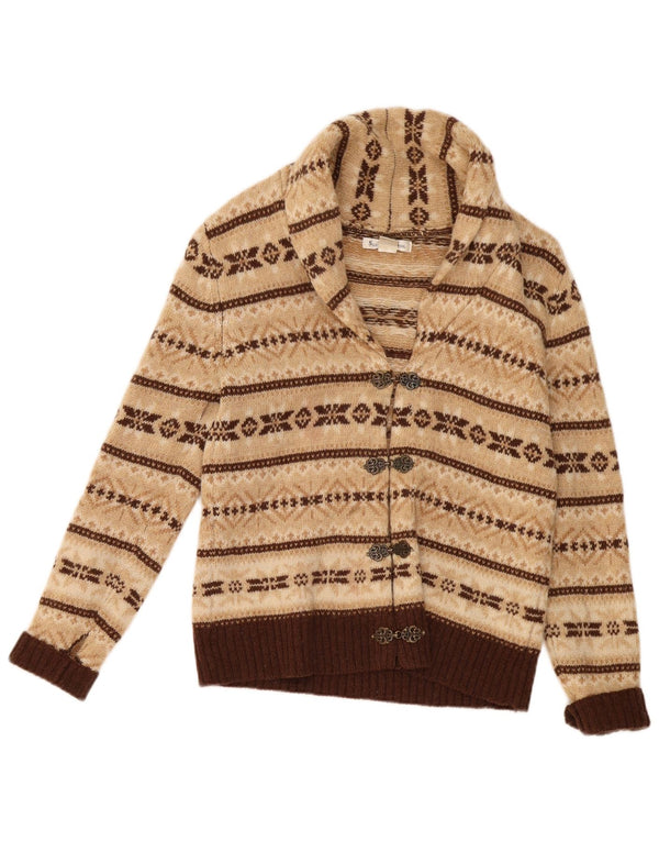 Maglione cardigan da donna Susan Bristol UK 10 Small Beige Fair Isle Wool
