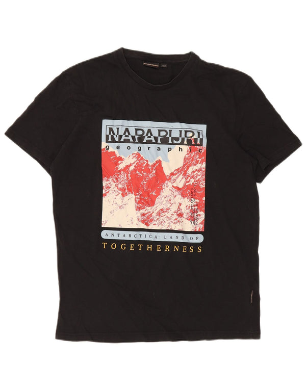 Napapijri Mens Graphic T-Shirt Top Medium Black Cotton