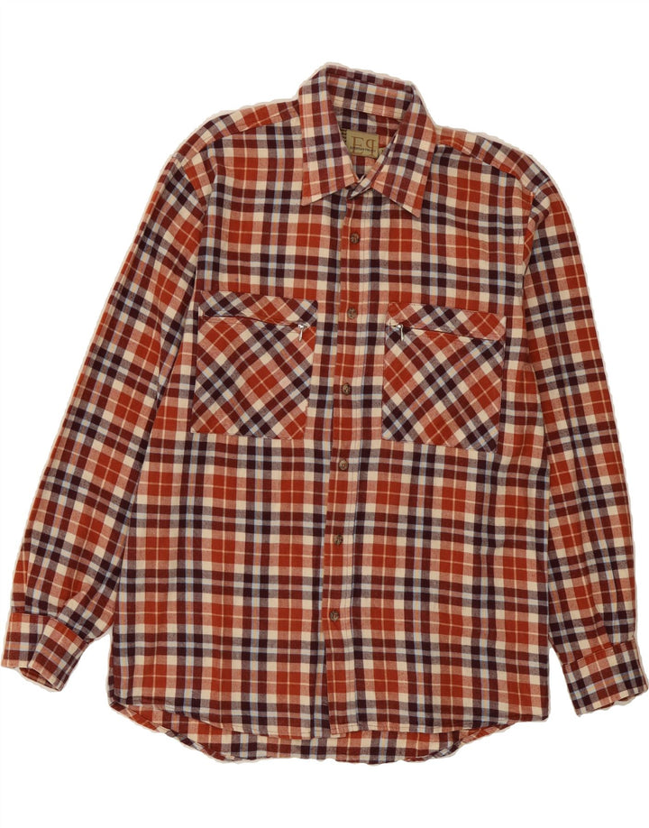 EUROPEAN PROJECT Mens Flannel Shirt Medium Brown Check Cotton Vintage European Project and Second-Hand European Project from Messina Hembry 