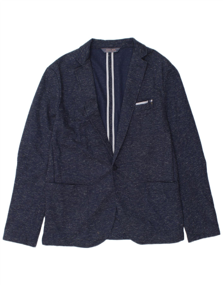 Giacca blazer da uomo a 1 bottone Zara EU 54 XL Poliestere screziato blu navy