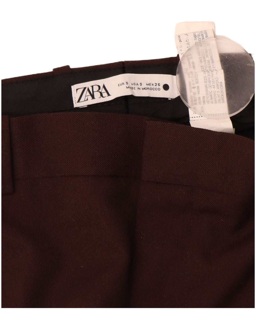 Pantaloni chino dritti da donna Zara piccoli W26 L28 poliestere marrone