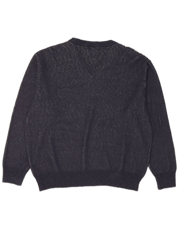 Maglione vintage da uomo con scollo a V IT 52 Grande cotone geometrico blu navy