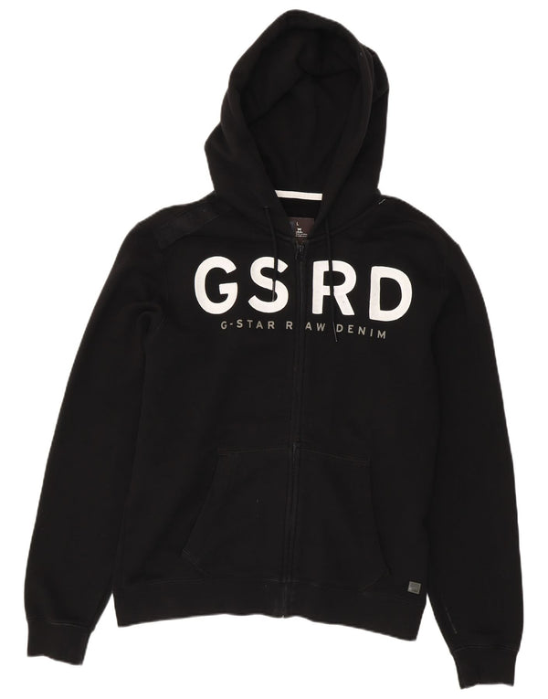 Maglione con cappuccio e zip grafica da uomo G-Star grande in cotone nero