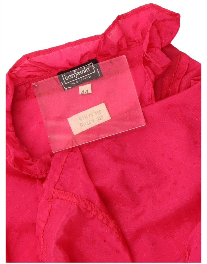 Camicetta vintage da donna con volant sul davanti IT 44 Acetato rosa medio