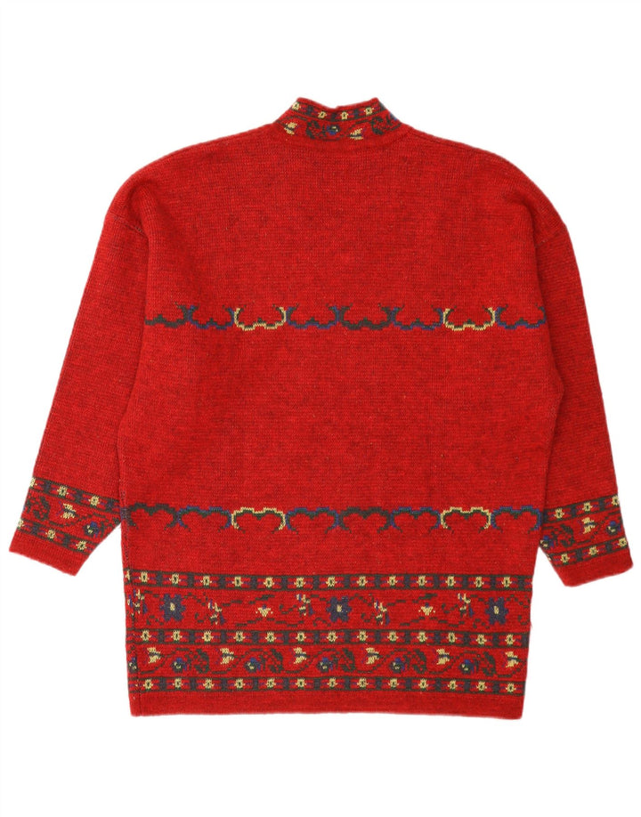 Maglione vintage da donna con scollo a V IT 42 Lana Fair Isle rossa media
