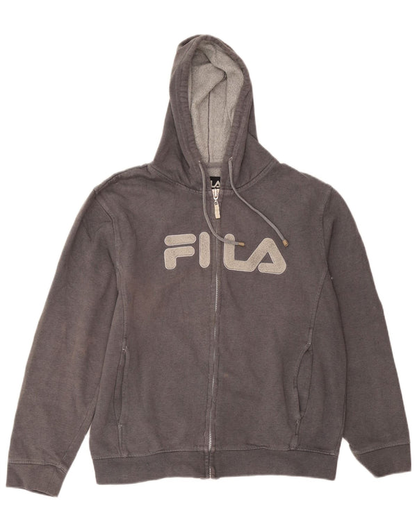 Maglione con cappuccio e zip grafica da donna Fila UK 16 grande cotone grigio