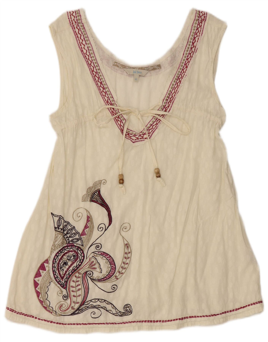 Camicetta senza maniche grafica da donna Fat Face Top UK 12 Medium White Paisley