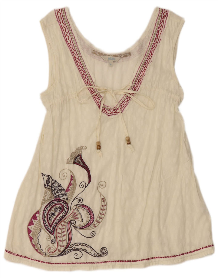 Camicetta senza maniche grafica da donna Fat Face Top UK 12 Medium White Paisley